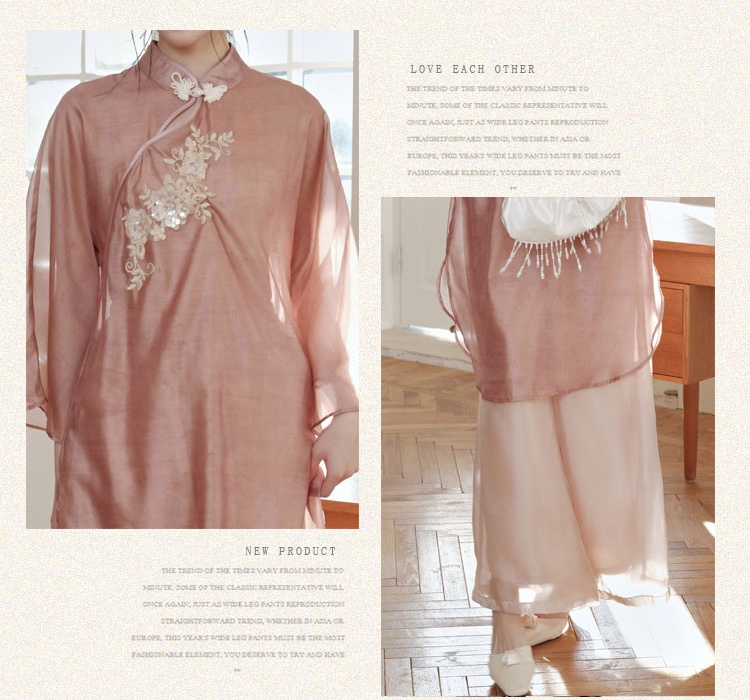 Chinese style retro tops embroidery casual pants a set