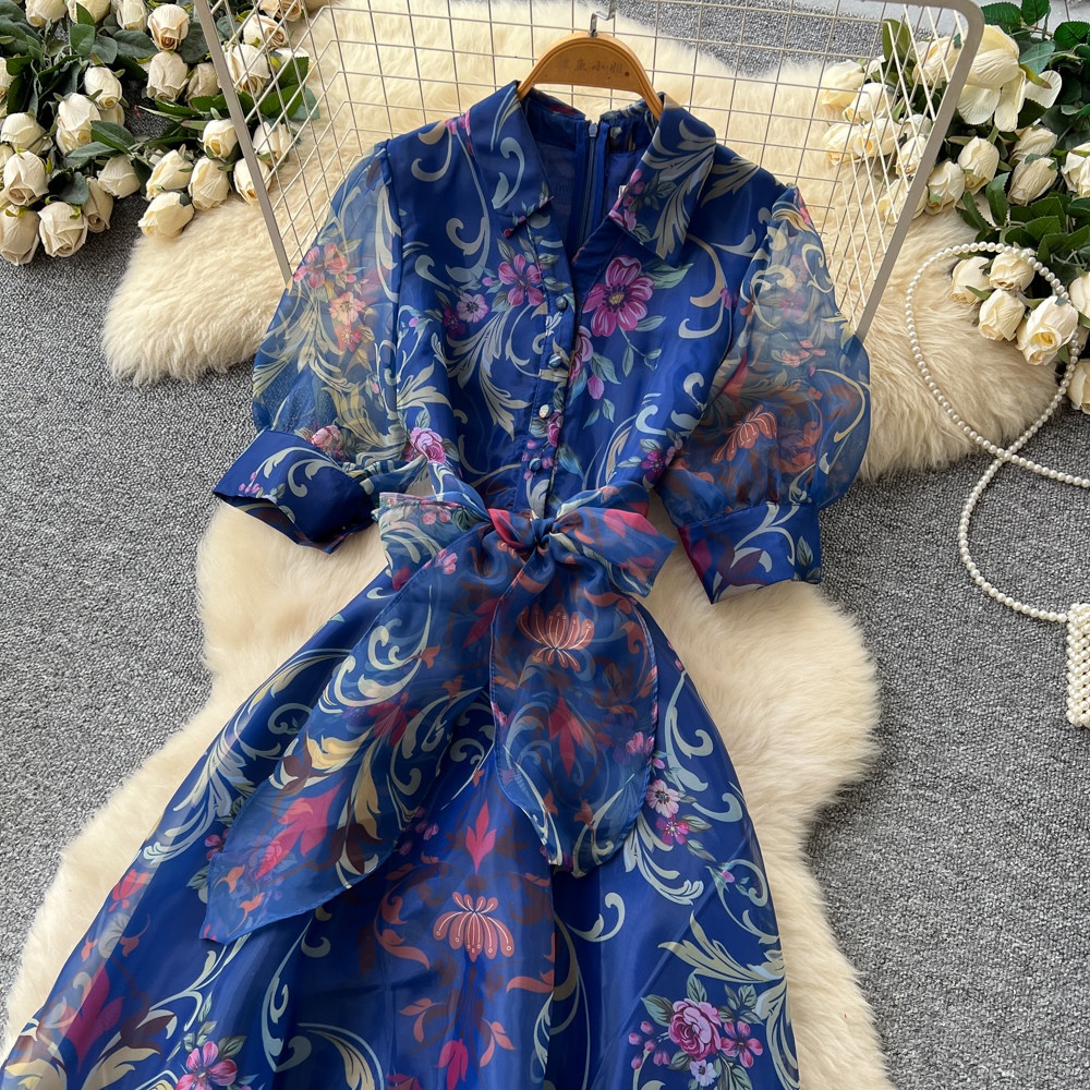 Romantic style long dress printing dress for women