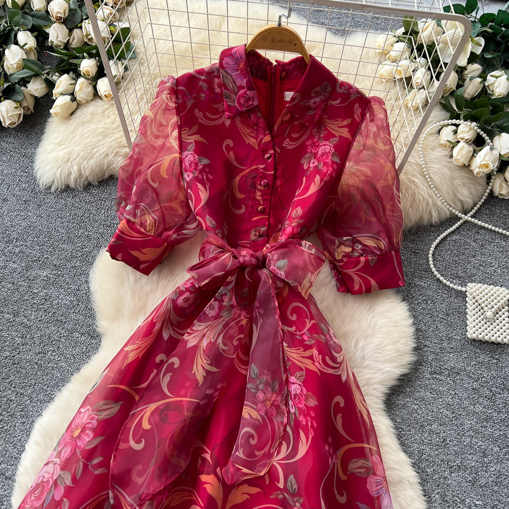 Romantic style long dress printing dress for women