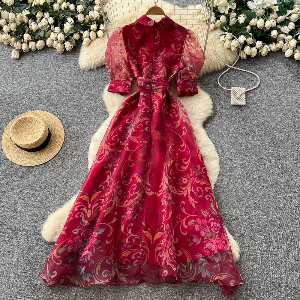 Romantic style long dress printing dress for women