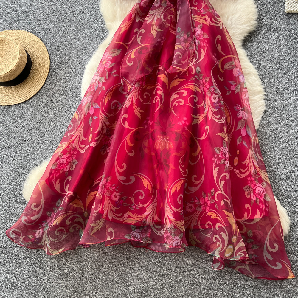 Romantic style long dress printing dress for women