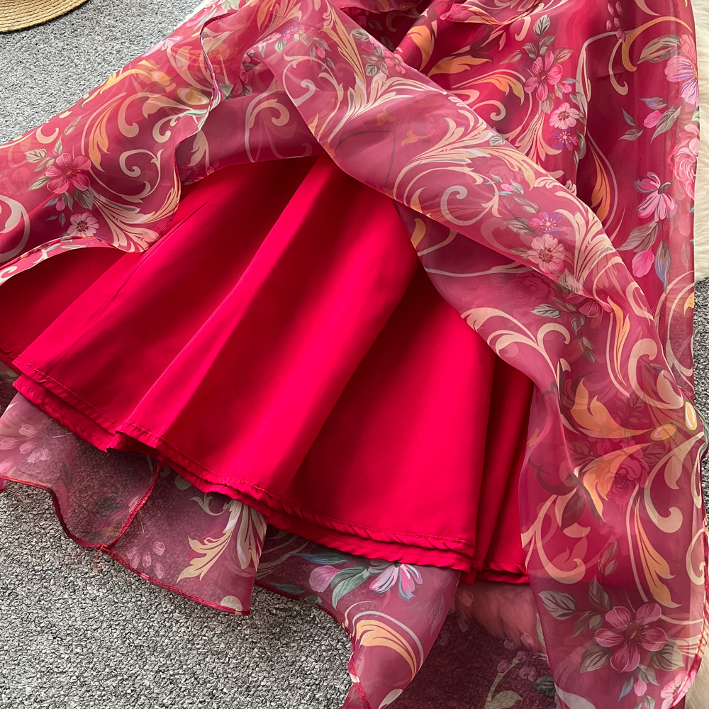 Romantic style long dress printing dress for women