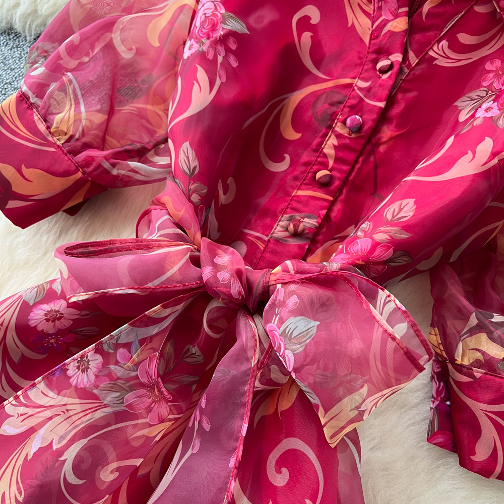 Romantic style long dress printing dress for women