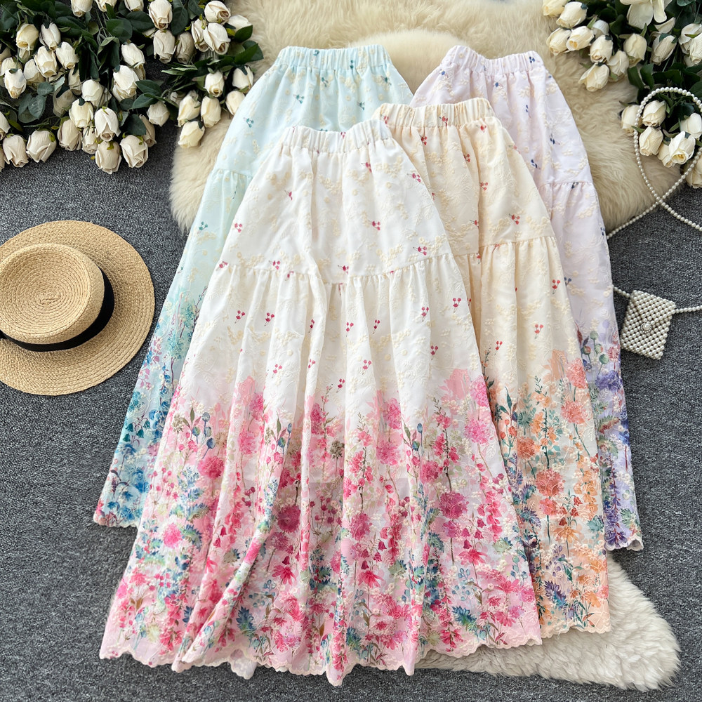 Printing high waist skirt all-match long dress for women