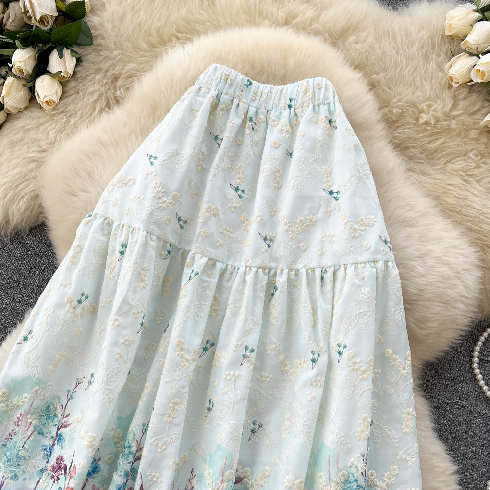 Printing high waist skirt all-match long dress for women