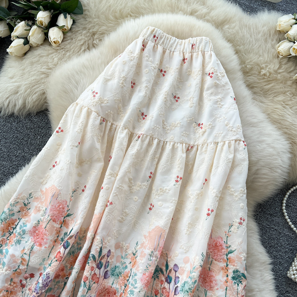 Printing high waist skirt all-match long dress for women