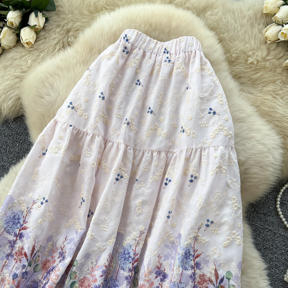 Printing high waist skirt all-match long dress for women
