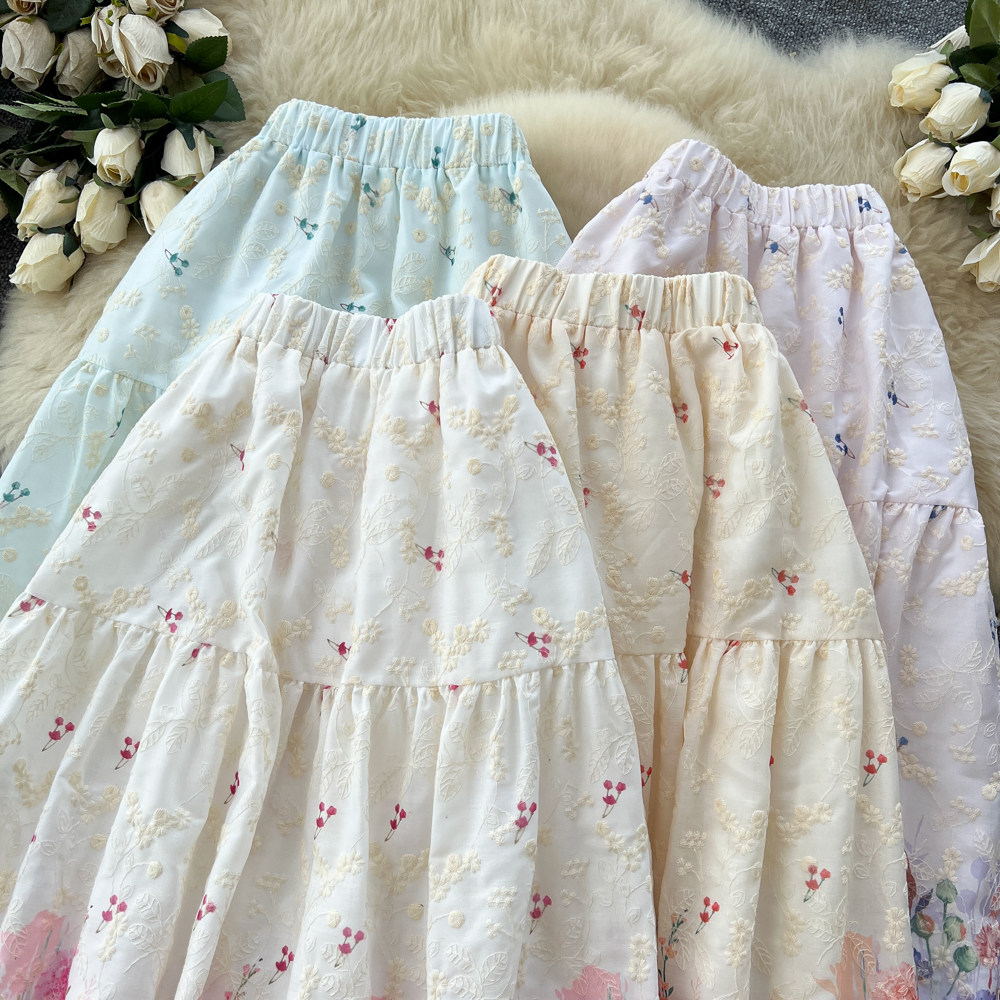Printing high waist skirt all-match long dress for women