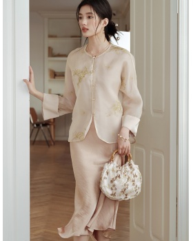 Chinese style coat temperament strap dress a set