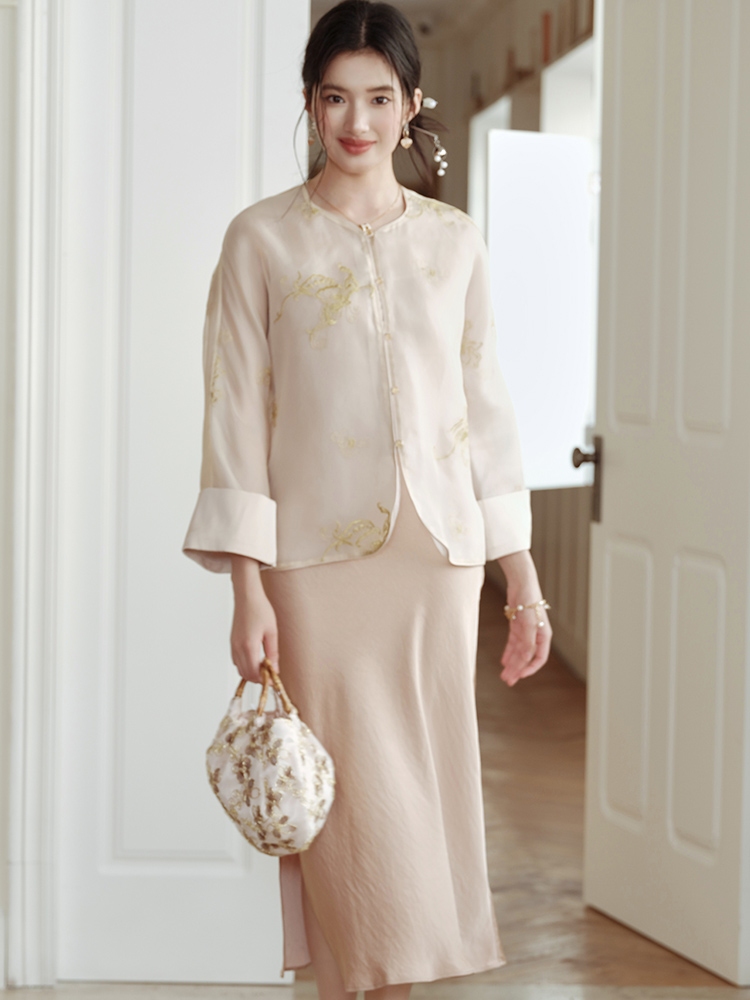 Chinese style coat temperament strap dress a set