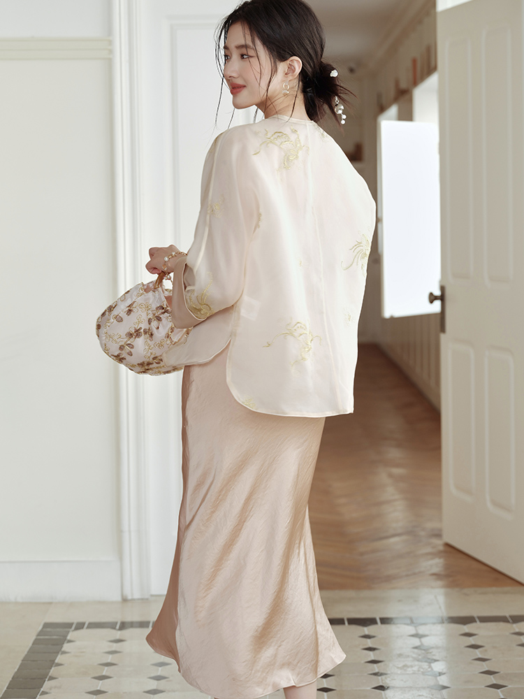 Chinese style coat temperament strap dress a set