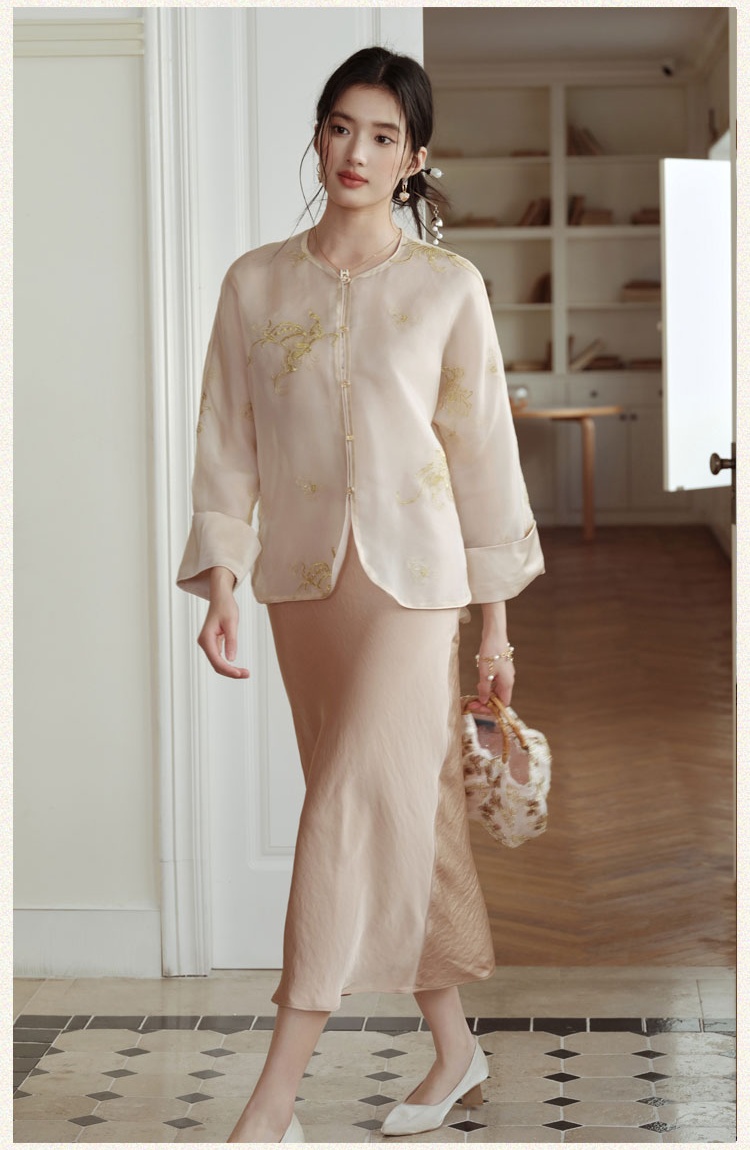 Chinese style coat temperament strap dress a set