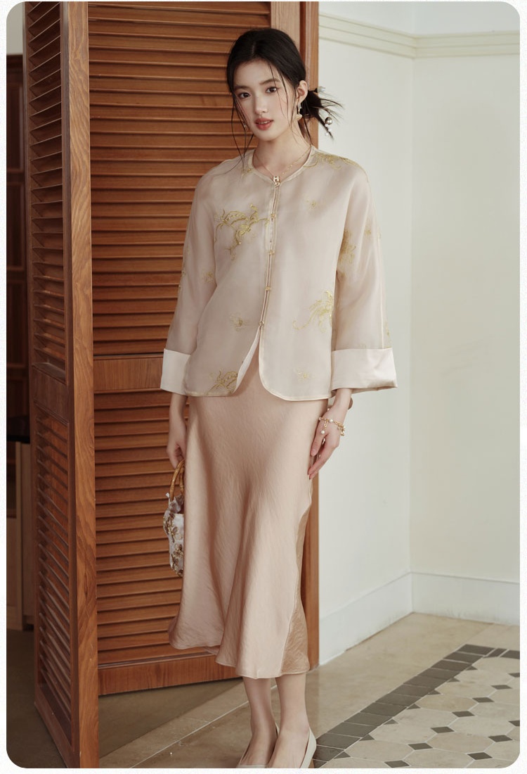 Chinese style coat temperament strap dress a set