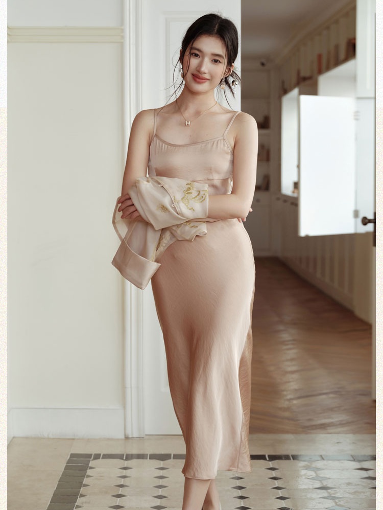 Chinese style coat temperament strap dress a set