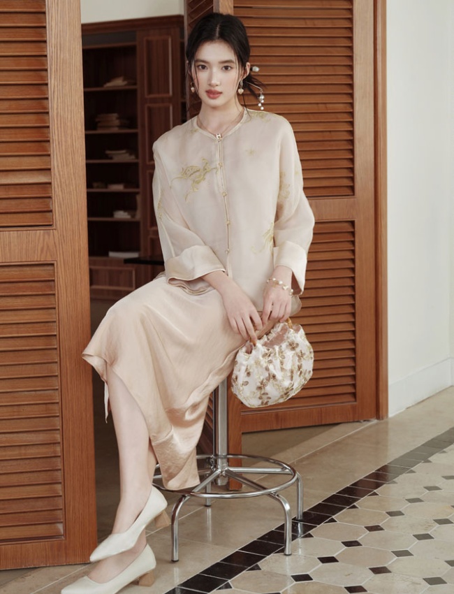 Chinese style coat temperament strap dress a set