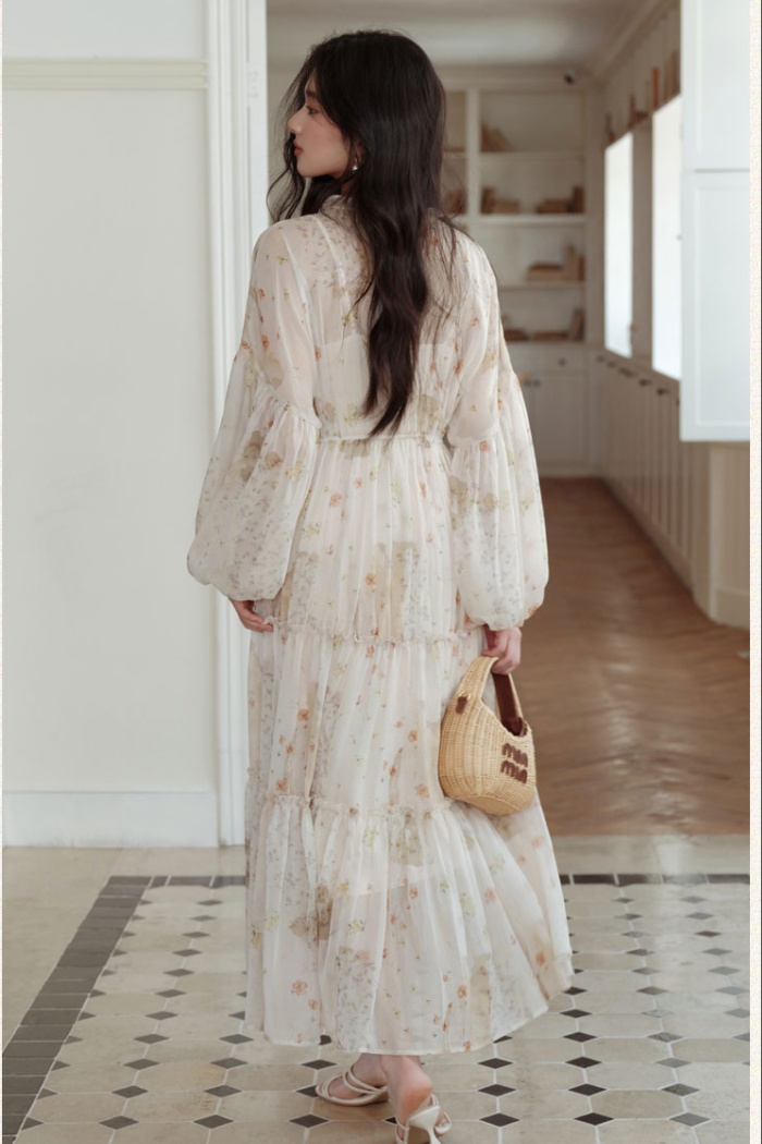 National style elasticity long dress pinched waist dress