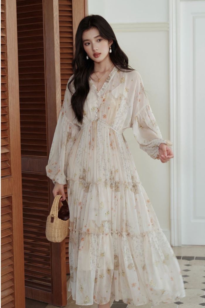 National style elasticity long dress pinched waist dress