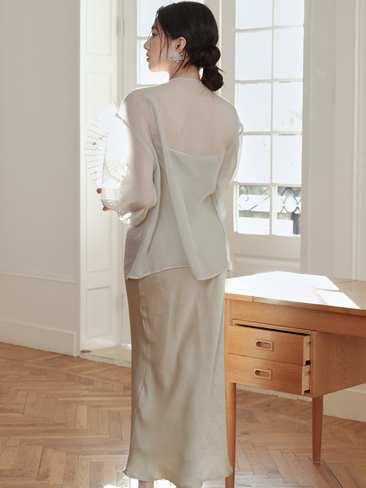 Chinese style sunscreen strap dress chiffon dress a set