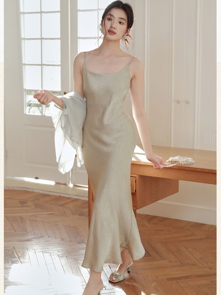 Chinese style sunscreen strap dress chiffon dress a set