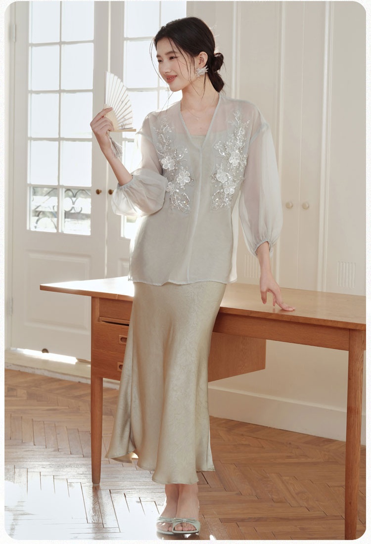 Chinese style sunscreen strap dress chiffon dress a set