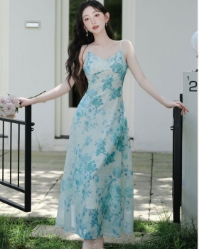 Spring Chinese style floral dress for women