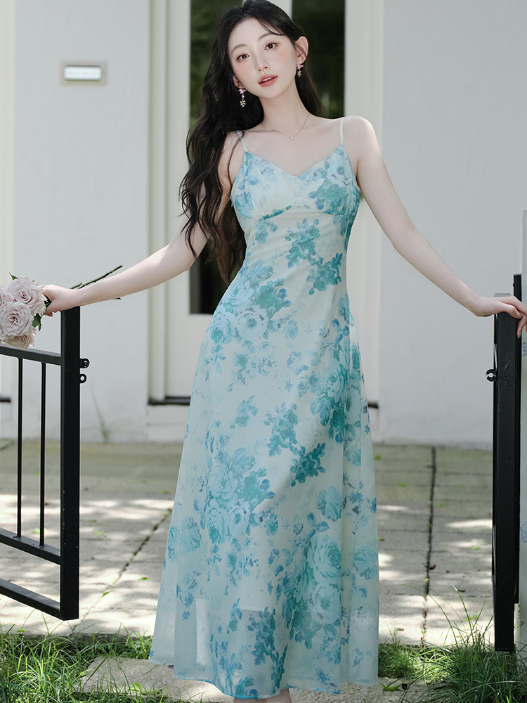 Spring Chinese style floral dress for women