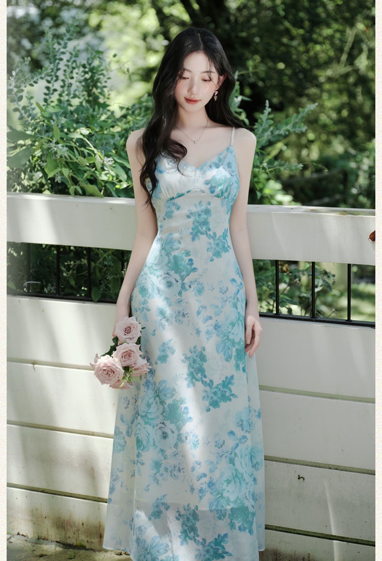 Spring Chinese style floral dress for women