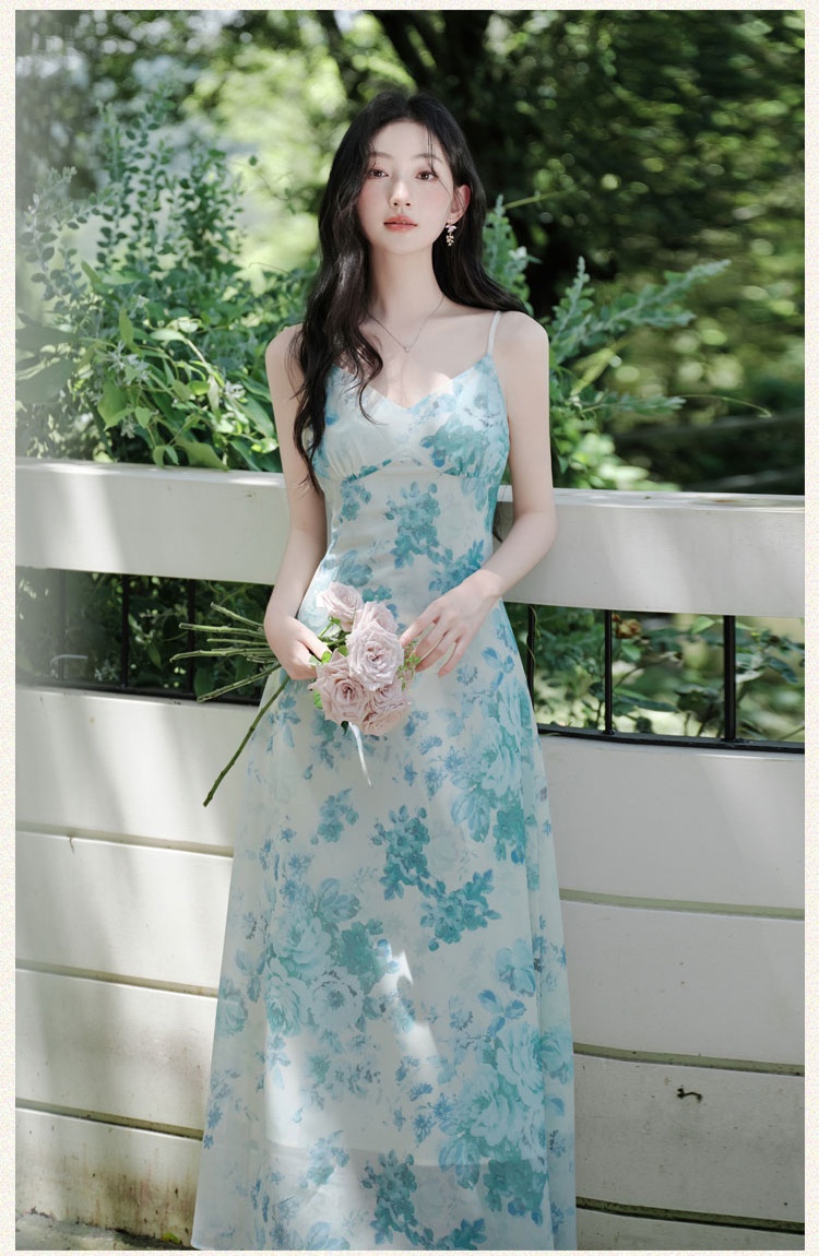 Spring Chinese style floral dress for women