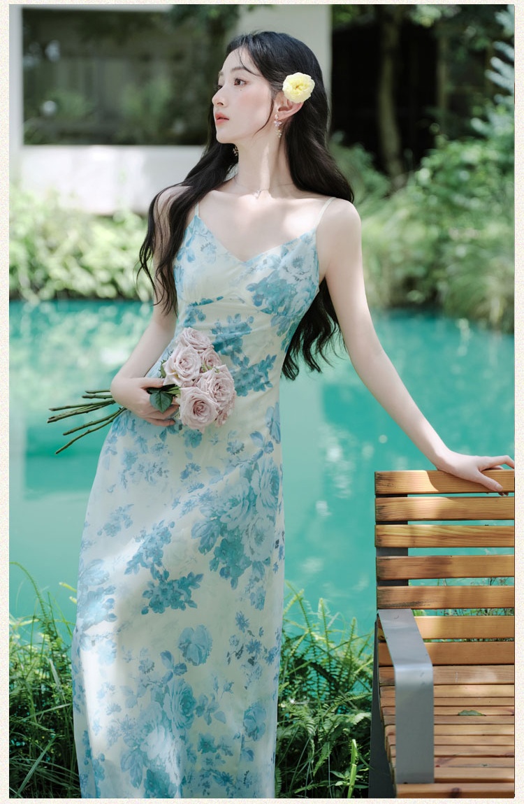 Spring Chinese style floral dress for women