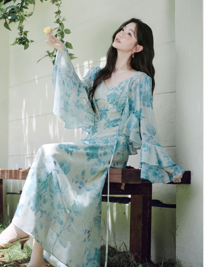 Chinese style dress floral cardigan a set for women