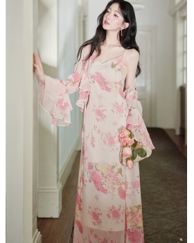 Sling dress floral tops 2pcs set for women