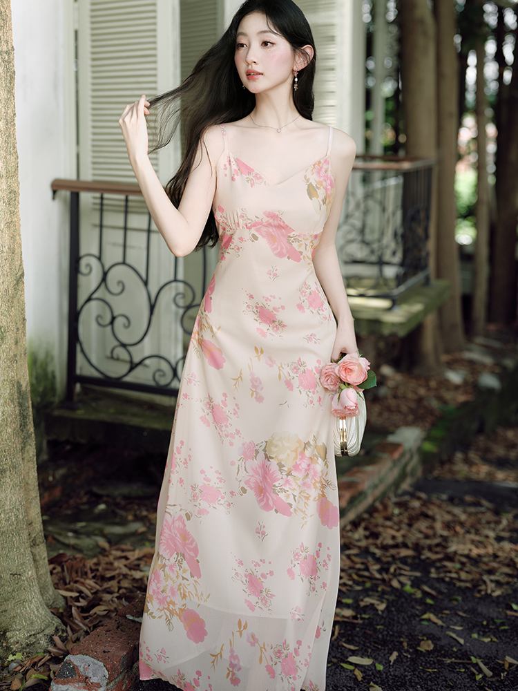 Sling dress floral tops 2pcs set for women