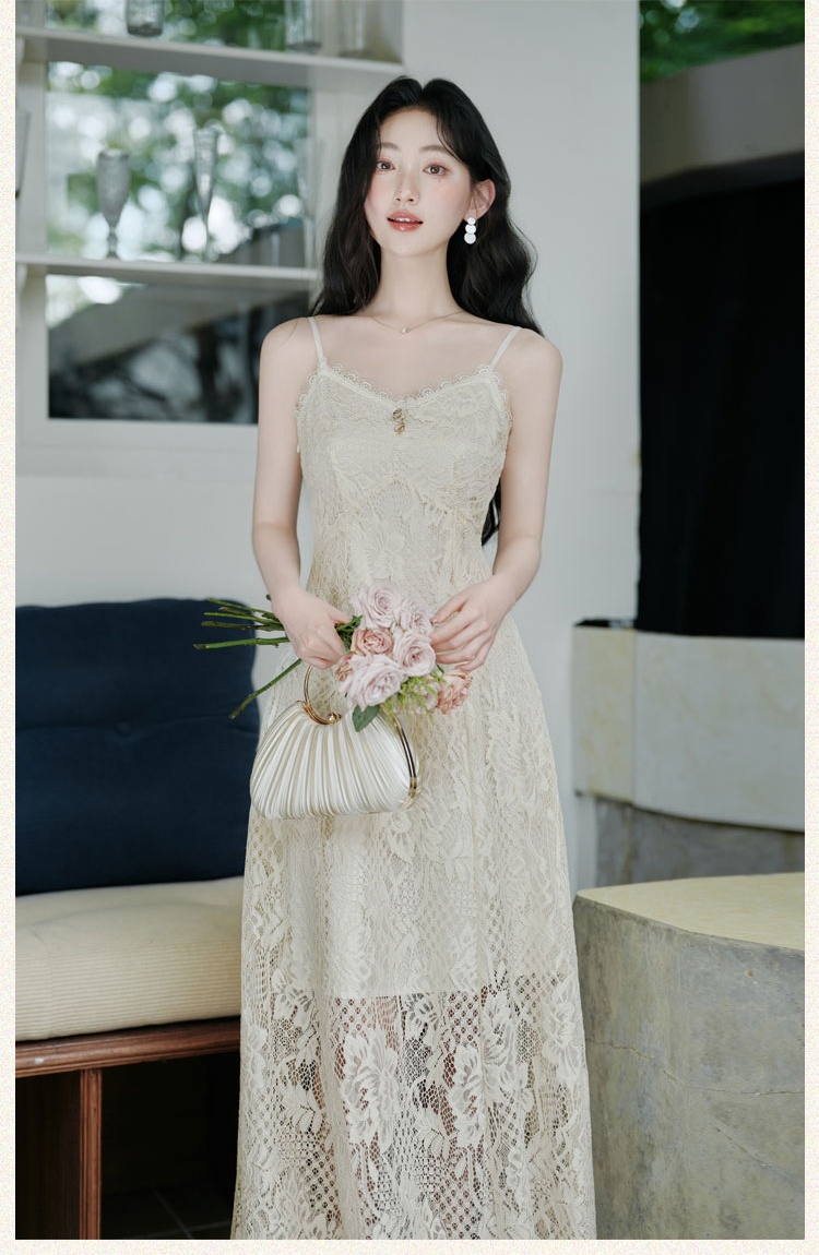 Summer simple all-match lace strap dress