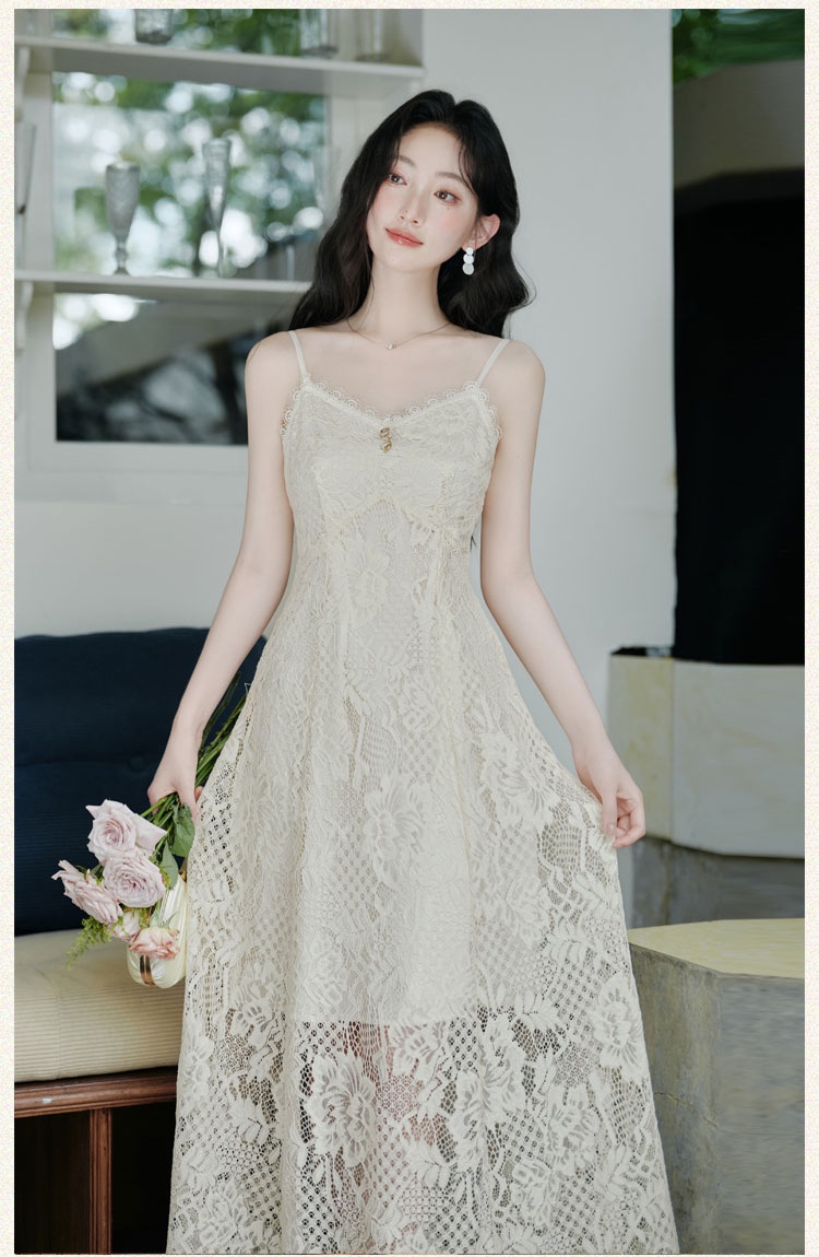 Summer simple all-match lace strap dress