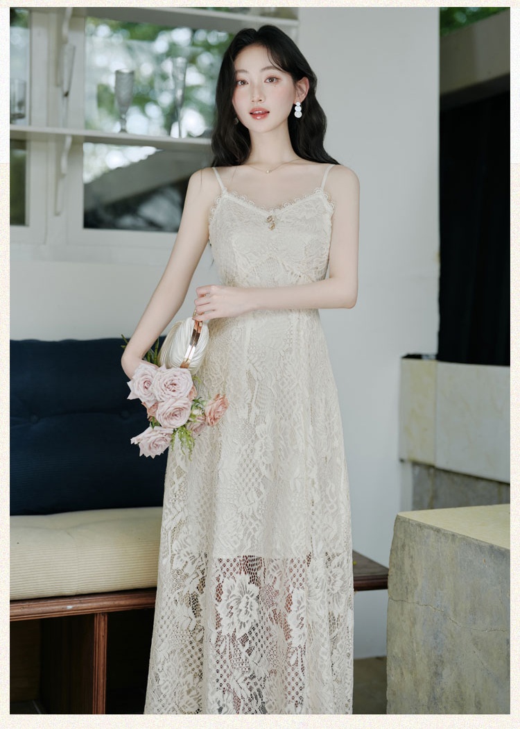 Summer simple all-match lace strap dress