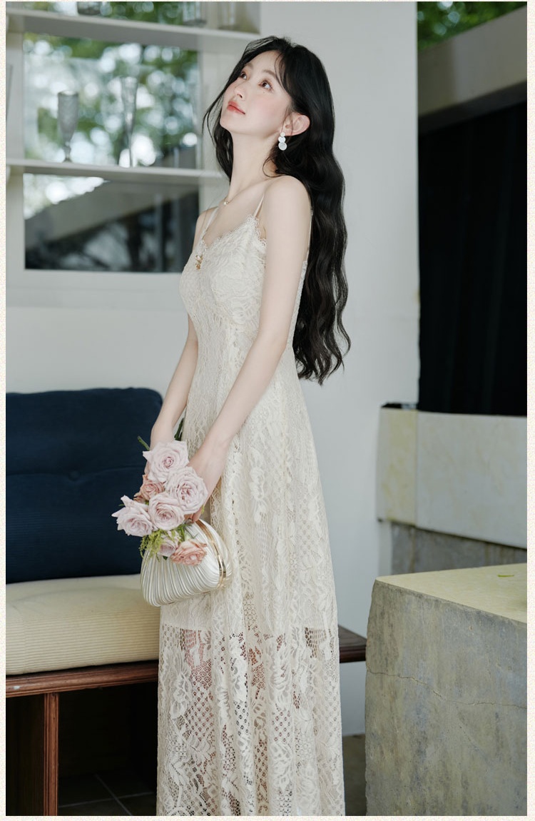Summer simple all-match lace strap dress