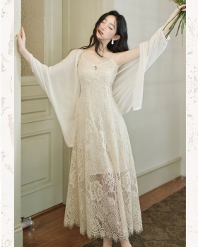 All-match simple cardigan lace summer strap dress