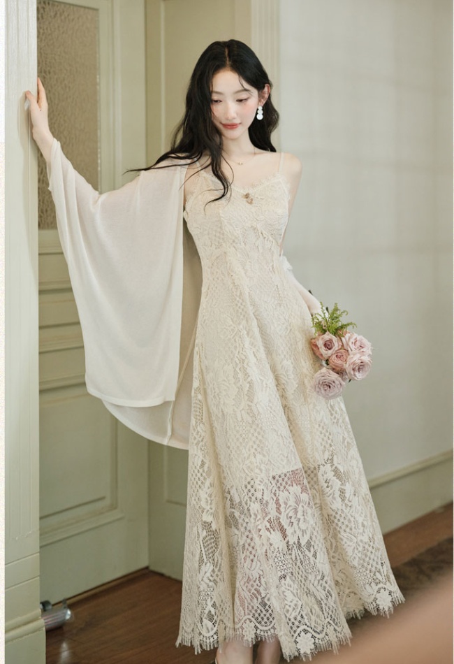All-match simple cardigan lace summer strap dress