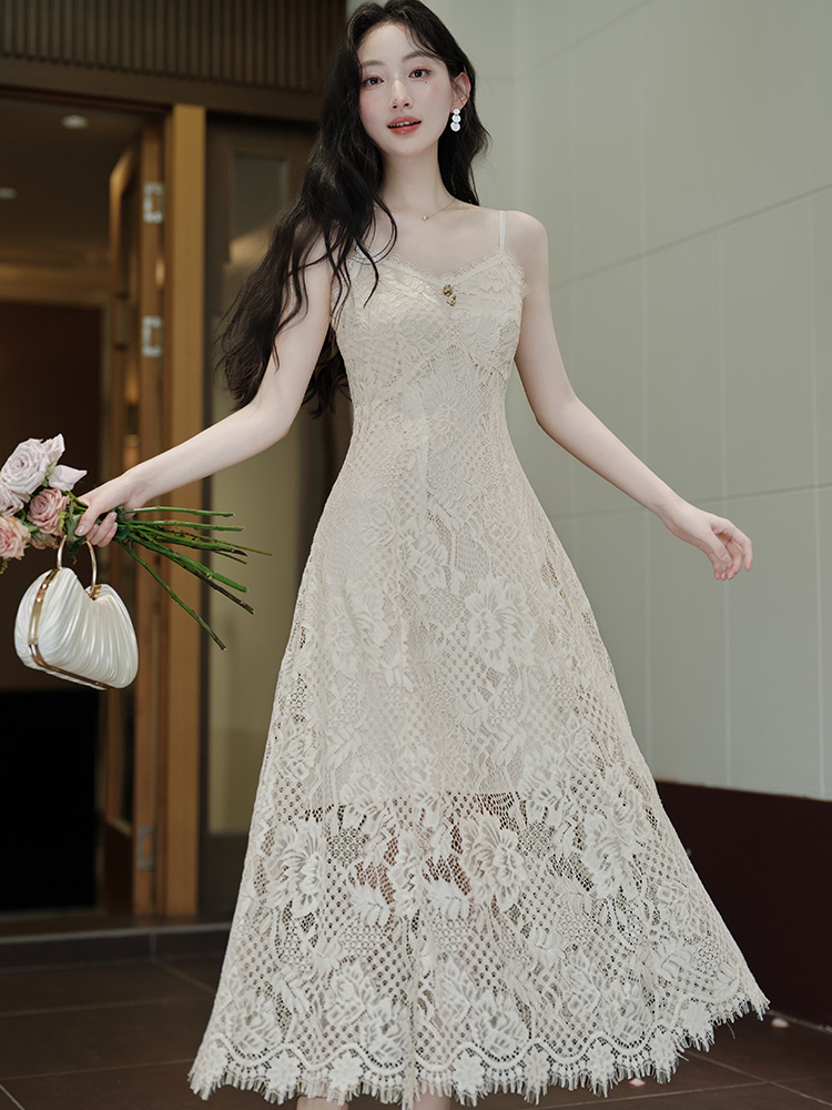 All-match simple cardigan lace summer strap dress