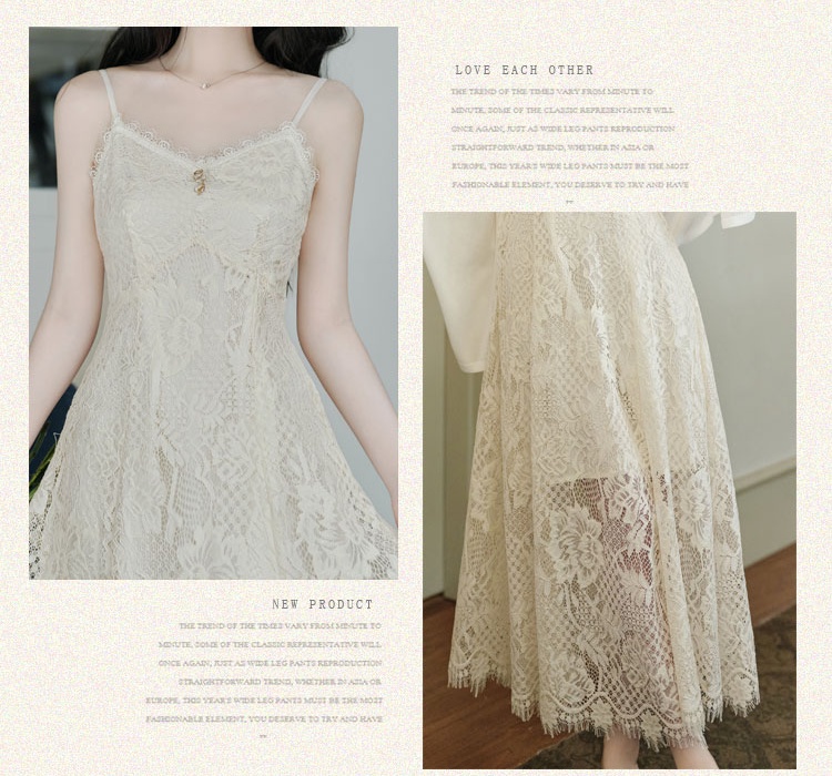 All-match simple cardigan lace summer strap dress