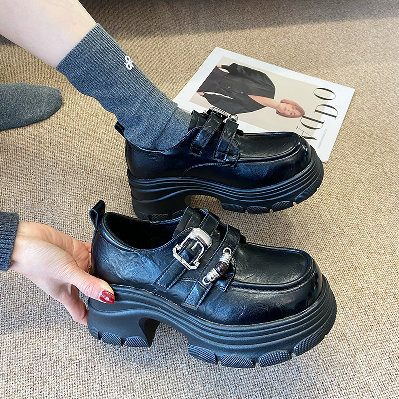 Small commuting leather shoes winter thermal loafers