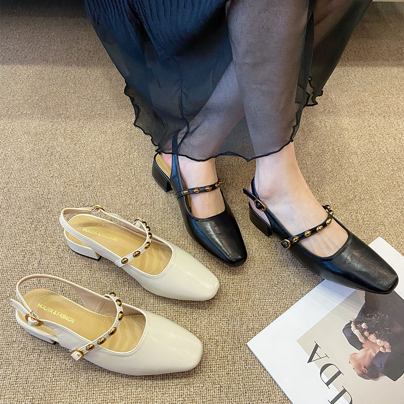 France style retro low cingulate autumn thick metal shoes