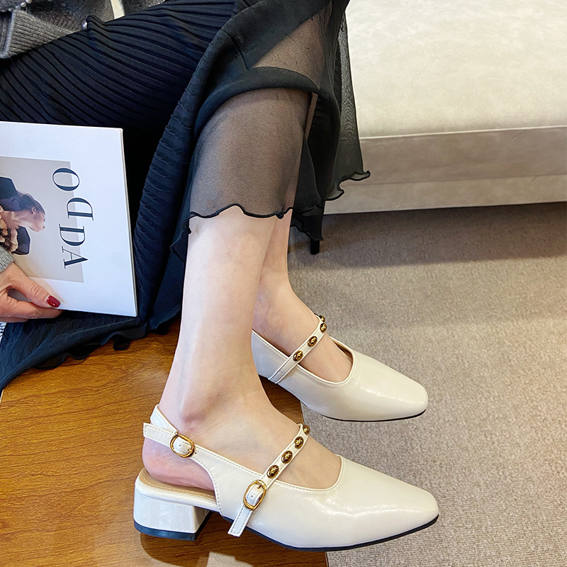 France style retro low cingulate autumn thick metal shoes