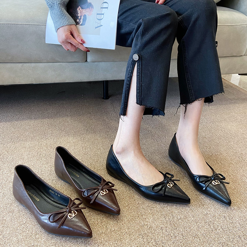 Commuting bow low flattie all-match pointed shoes for women