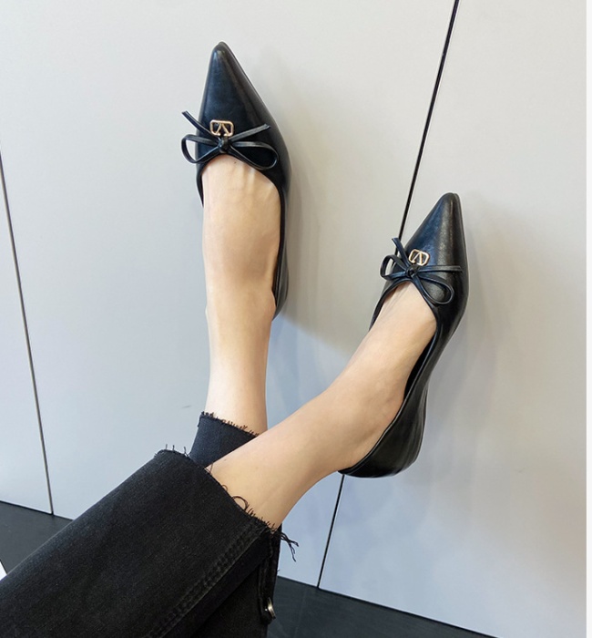 Commuting bow low flattie all-match pointed shoes for women