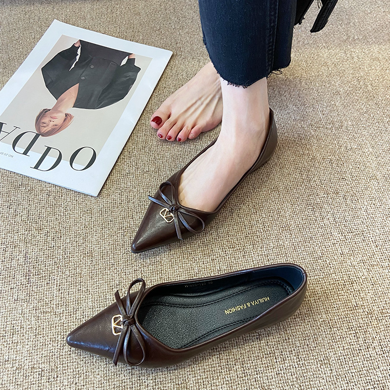 Commuting bow low flattie all-match pointed shoes for women