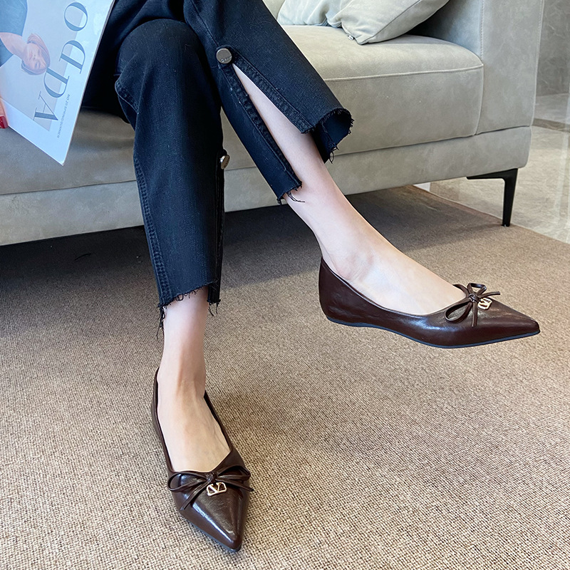 Commuting bow low flattie all-match pointed shoes for women