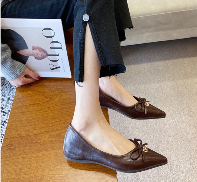 Commuting bow low flattie all-match pointed shoes for women