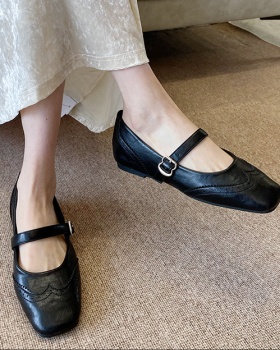 Retro France style square head flat shoes for women