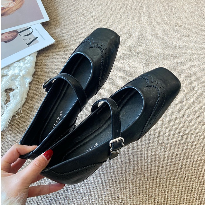 Retro France style square head flat shoes for women